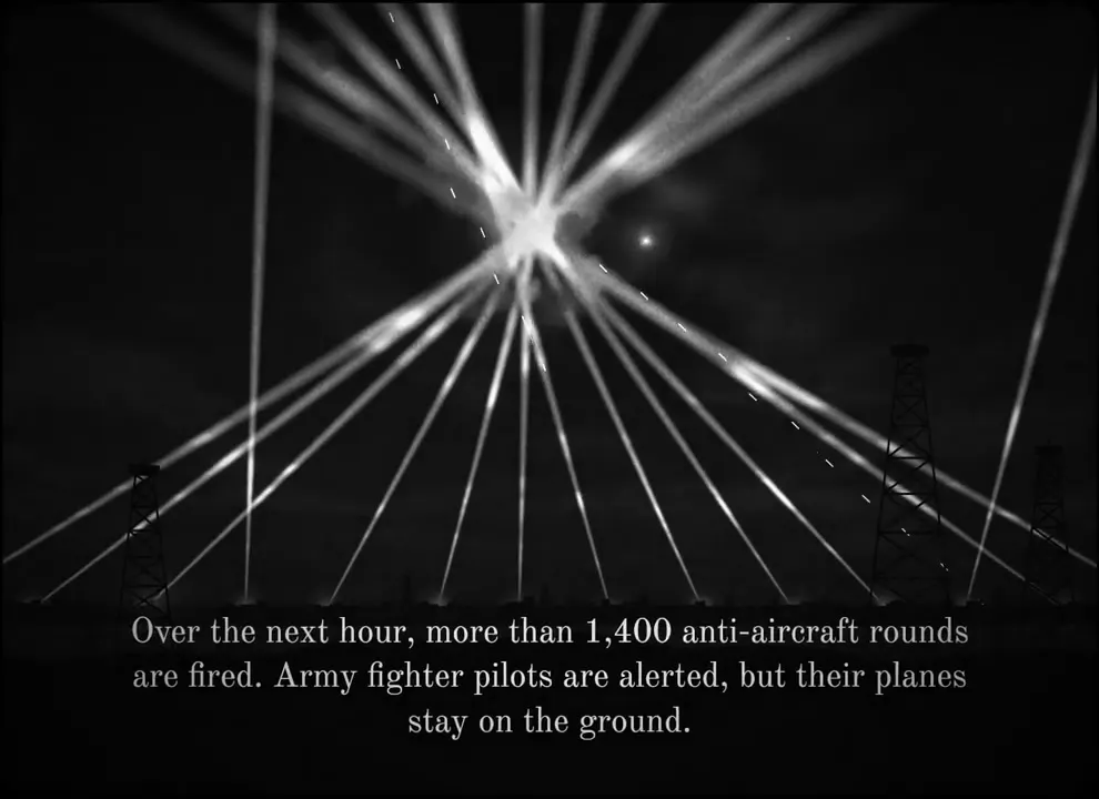 Frame from 1942 Battle of Los Angeles as a newsreel