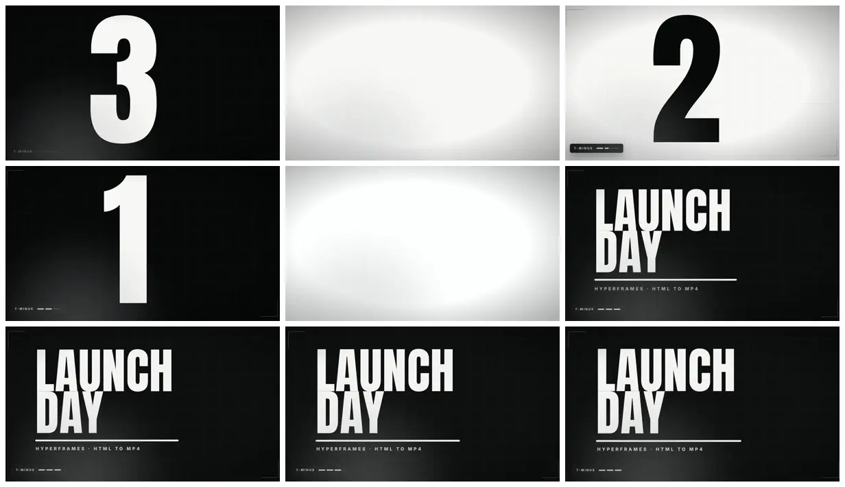 Nine frames from across 3-2-1 countdown that slams into LAUNCH DAY
