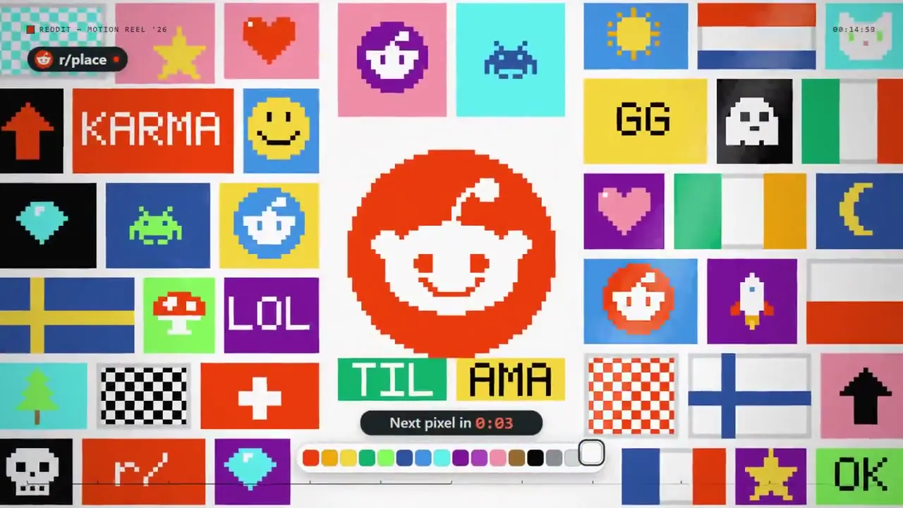 Frame from 30-second Reddit motion graphics reel