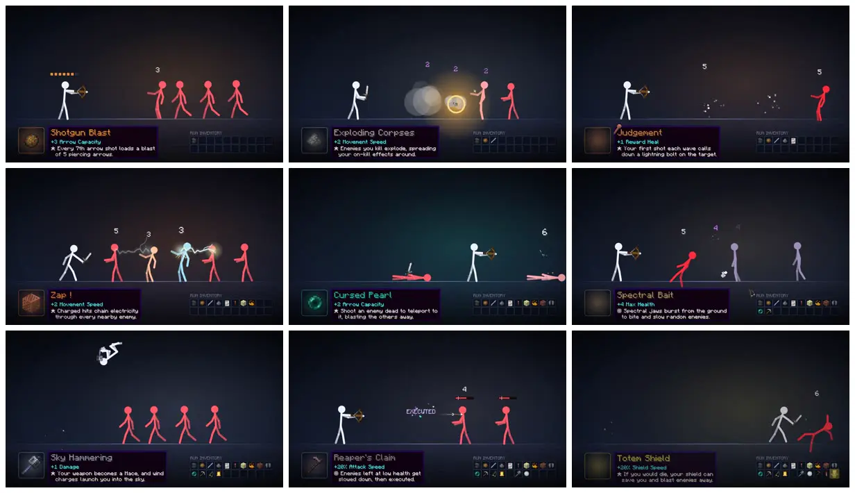 Nine frames from across Stickman showcase of a Minecraft minigame