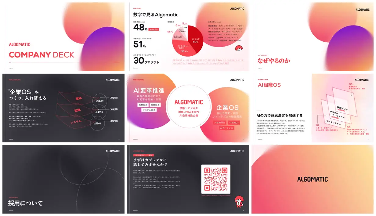 Nine frames from across Company deck with gradient layers