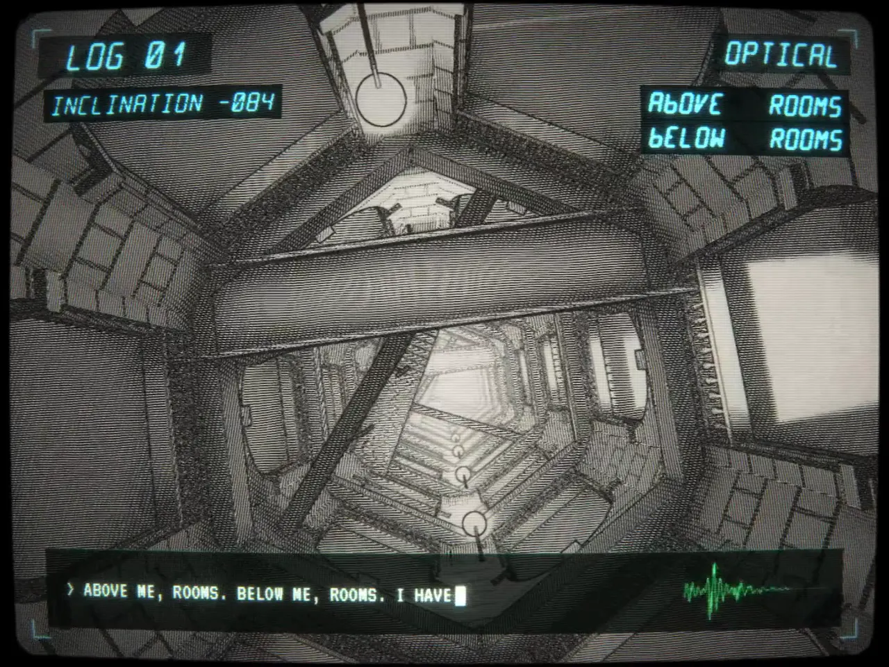 Frame from An alien explores the Library of Babel