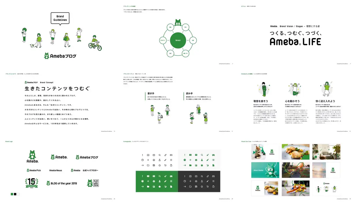 Nine frames from across Ameba blog brand guidelines