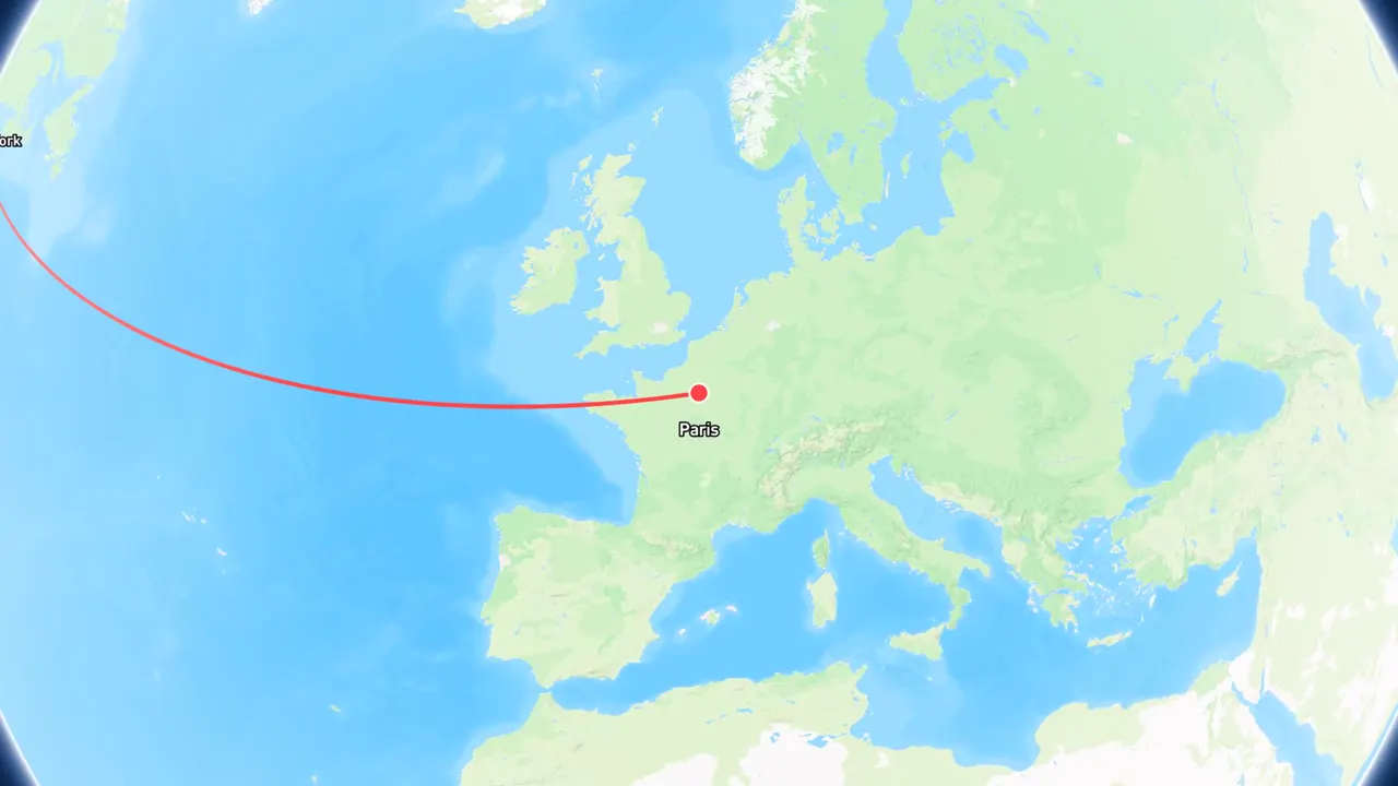Frame from Map route from LA to New York to Paris