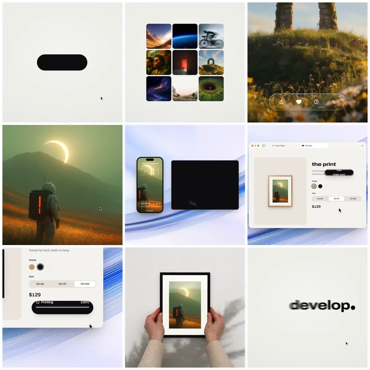 Nine frames from across Apple-keynote film for a photo-print app