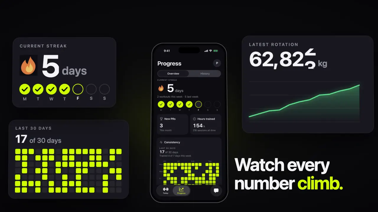 Frame from Apple-style launch video for a workout app