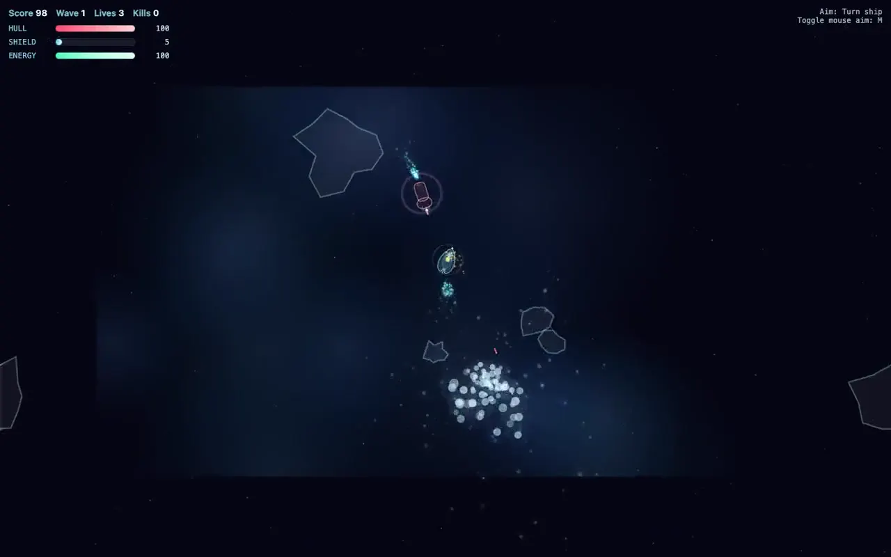 Frame from Asteroids dogfight against AI ships
