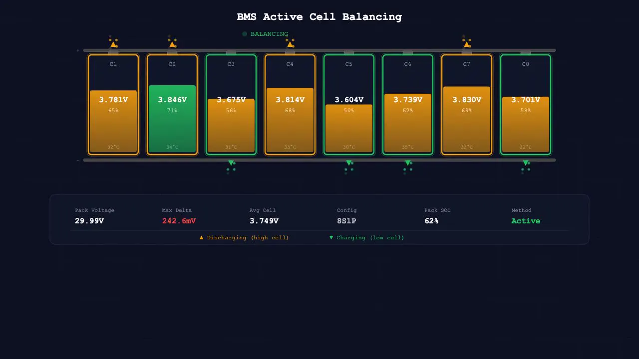 Frame from Active cell balancing in a battery pack