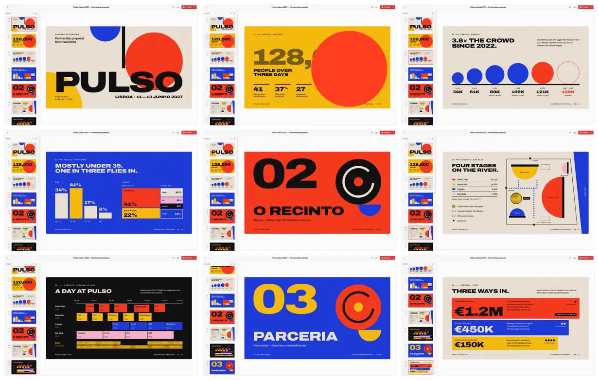Nine frames from across Pulso festival partnership deck