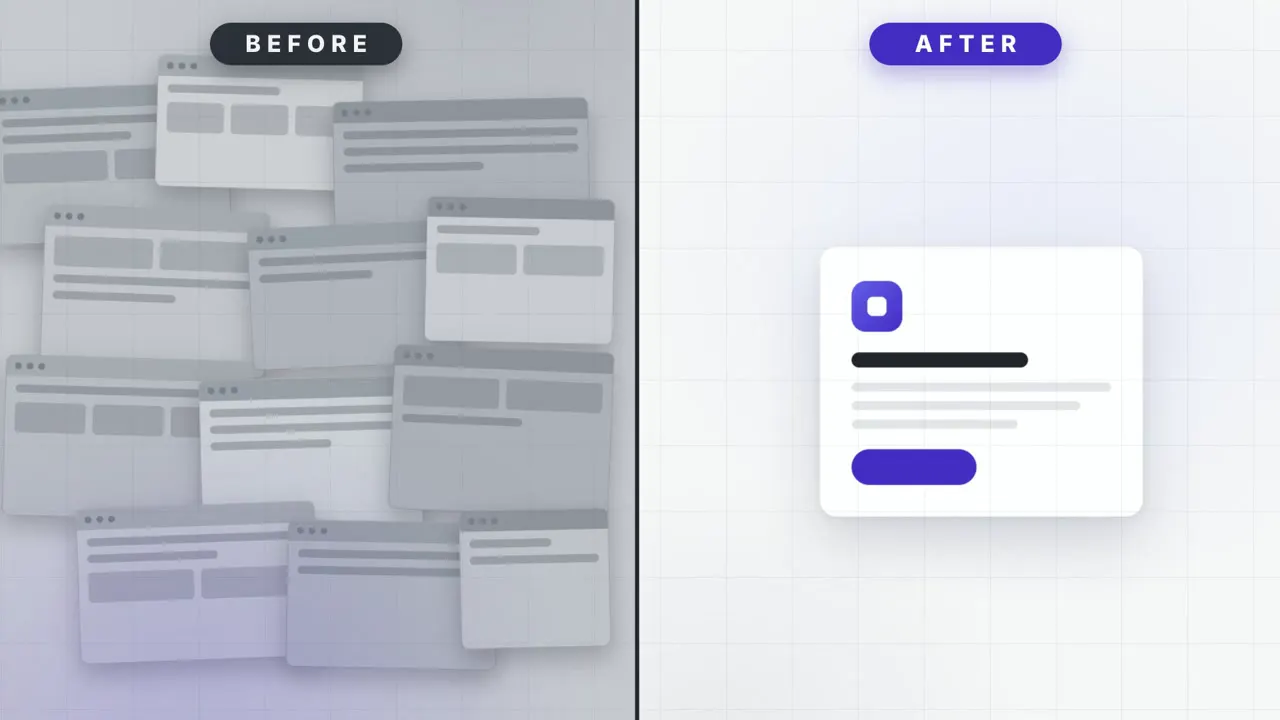 Frame from Before and after: clutter to one card