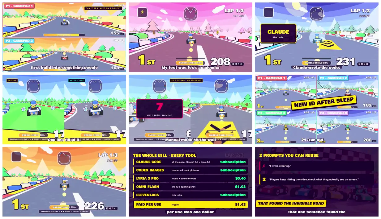 Nine frames from across Cartoon kart racer for split-screen TV