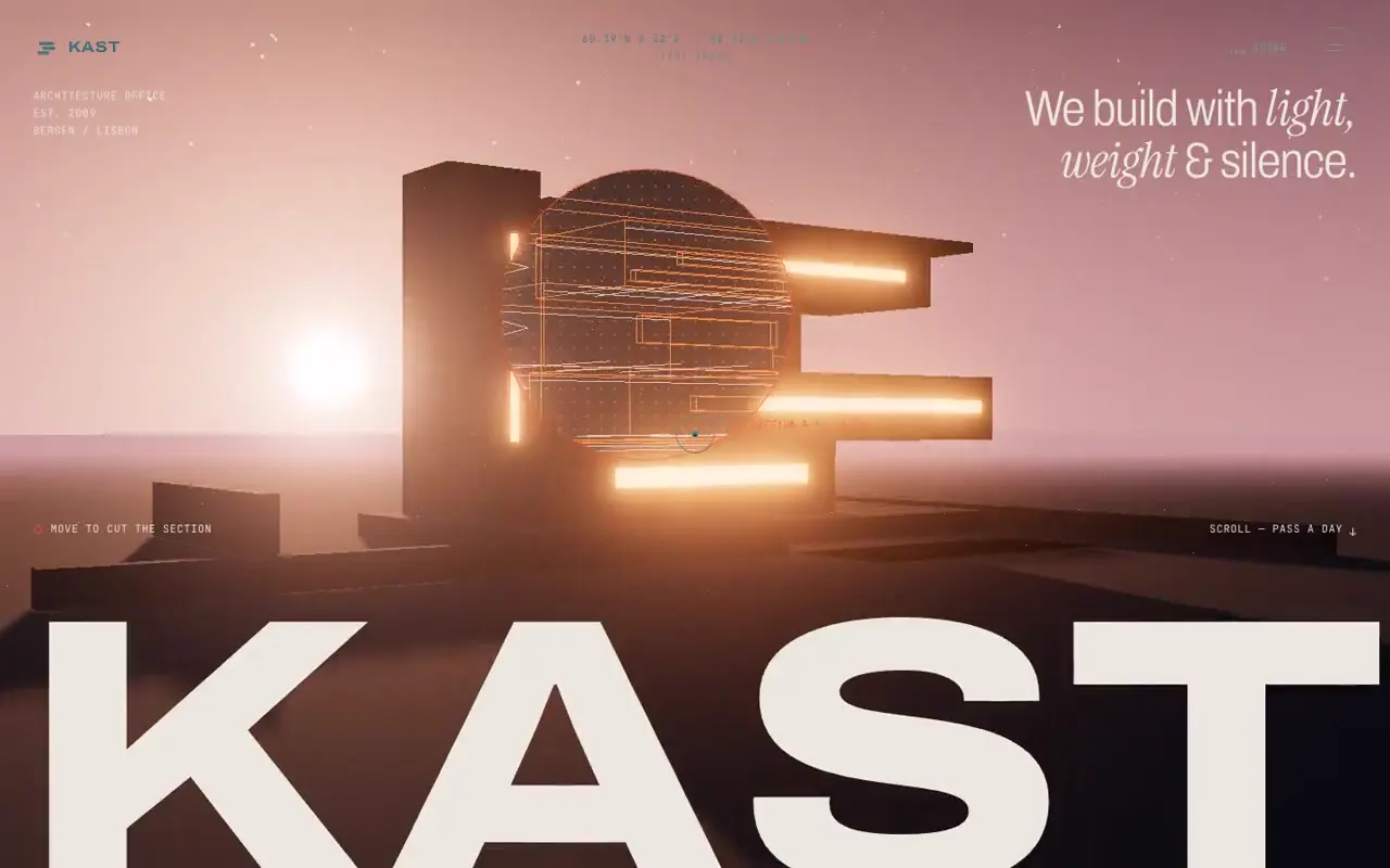 Frame from 3D architecture studio site, dawn to night