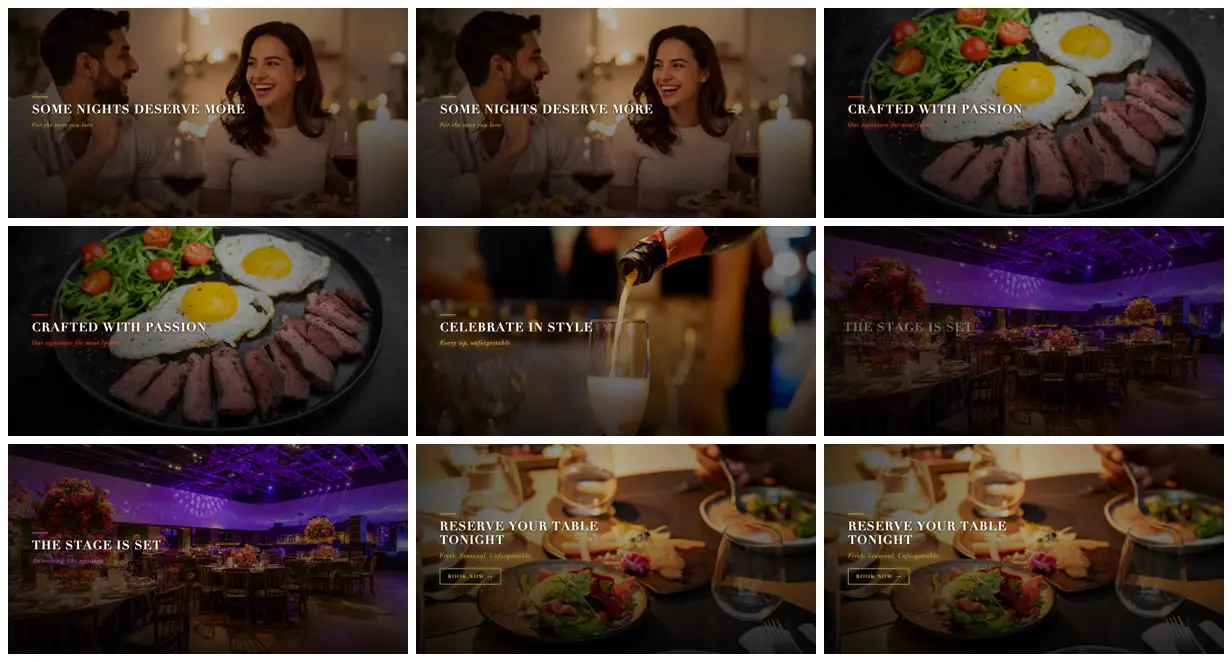 Nine frames from across Candlelit restaurant ad from five photos