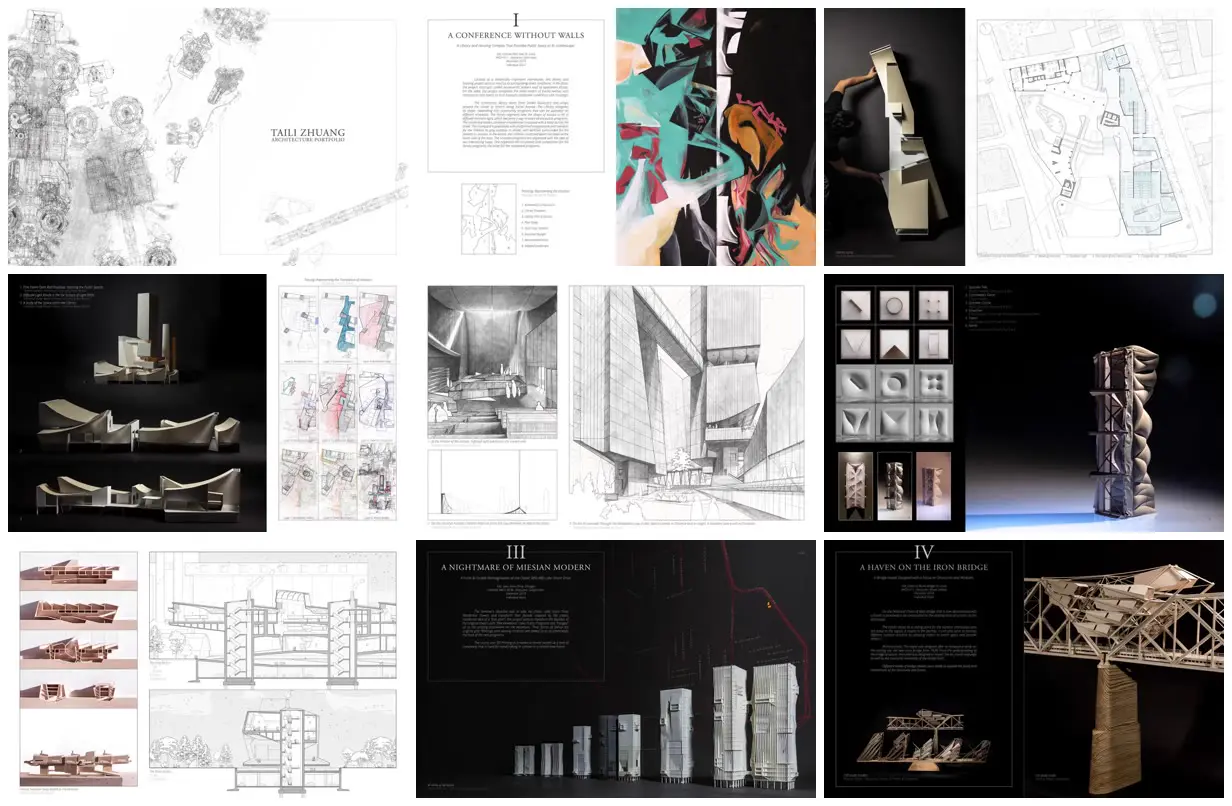 Nine frames from across Architecture in drawings and models