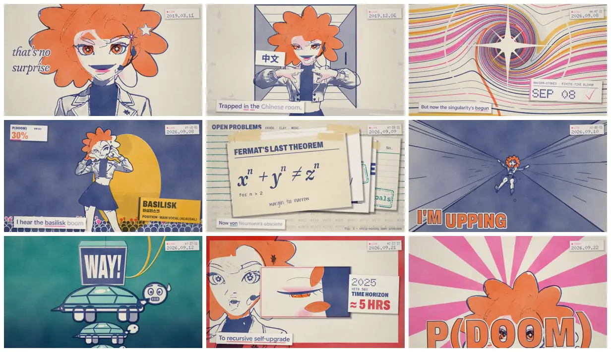 Nine frames from across Claude Pop music video, remade overnight