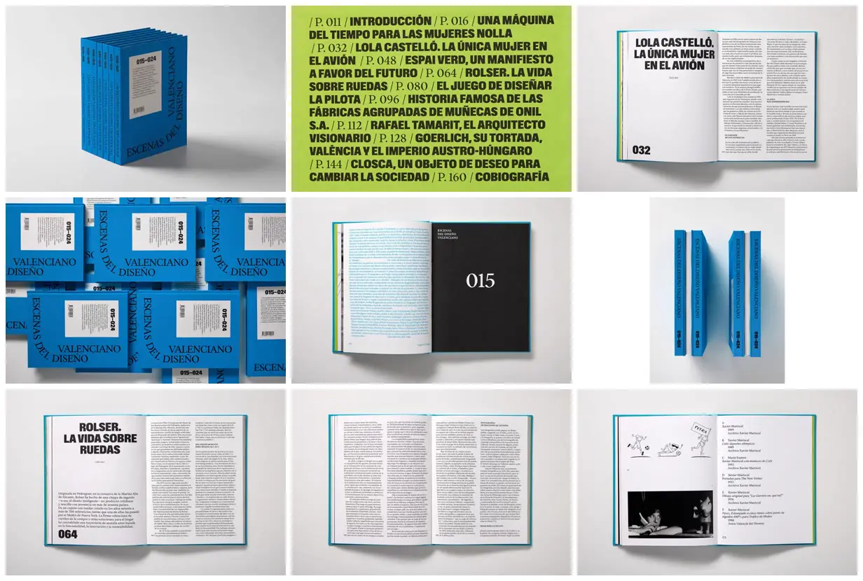 Nine frames from across Blue clothbound design anthology