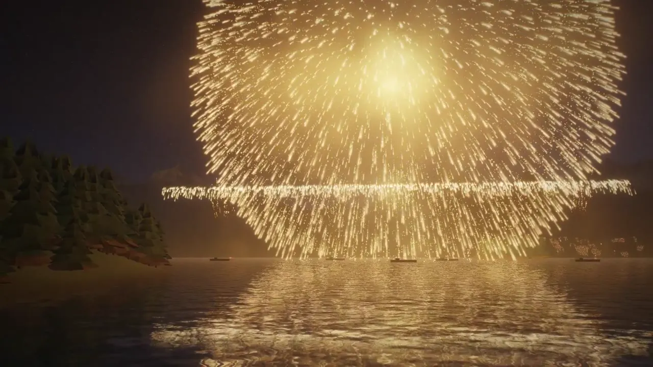 Frame from Fireworks and light-particle show in code