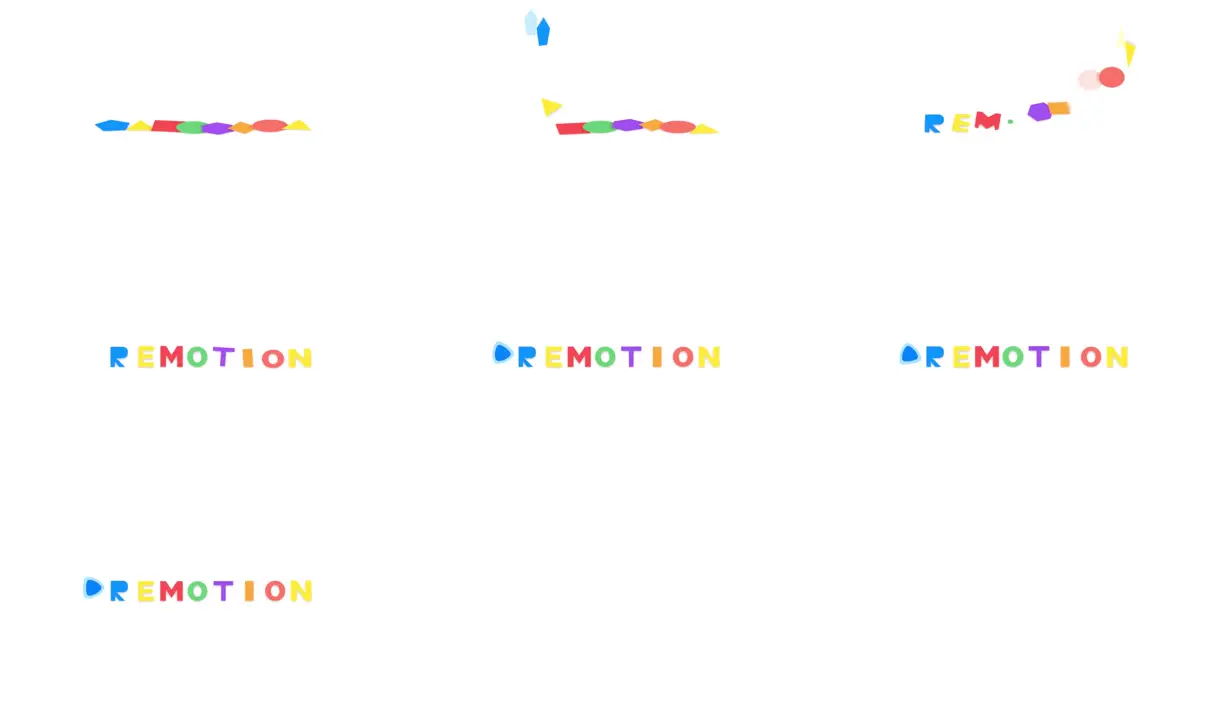 Nine frames from across Shapes that morph into the word REMOTION