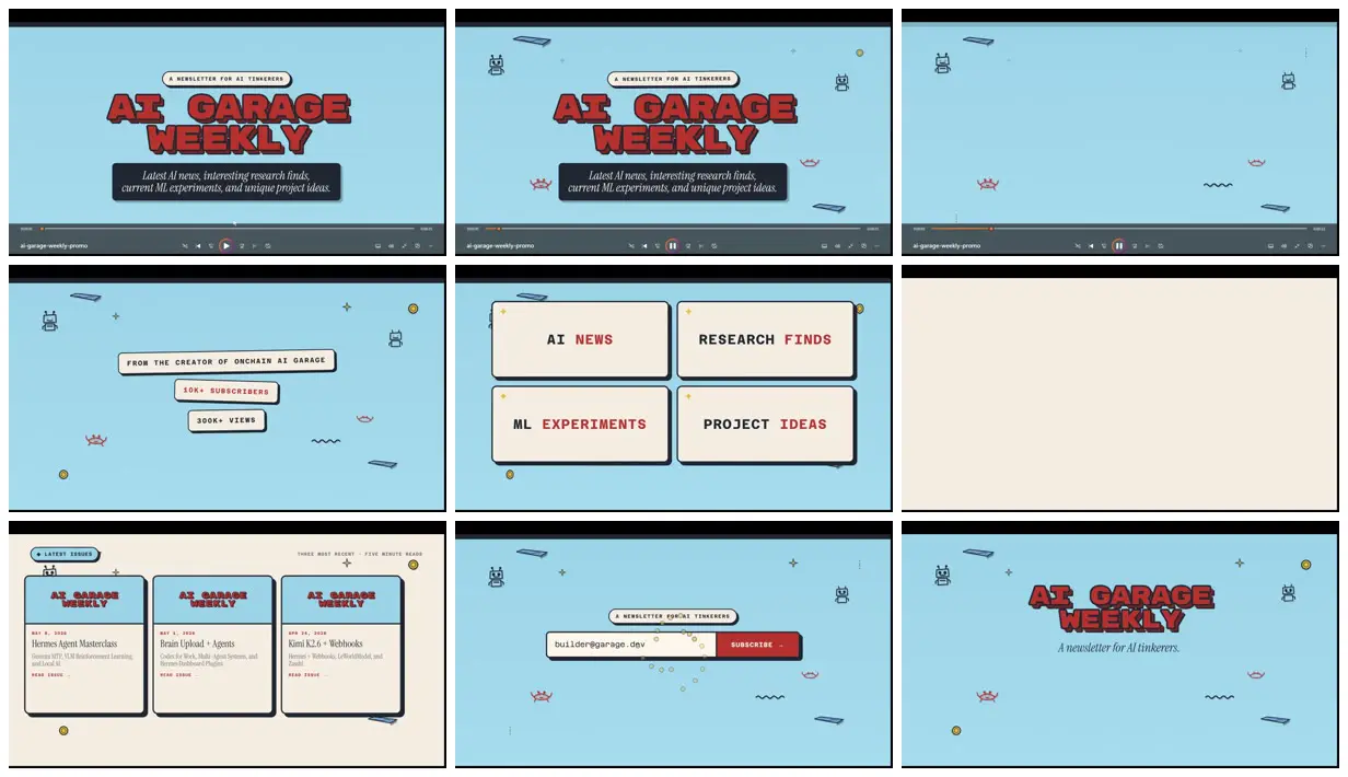 Nine frames from across Comic-zine promo for an AI newsletter