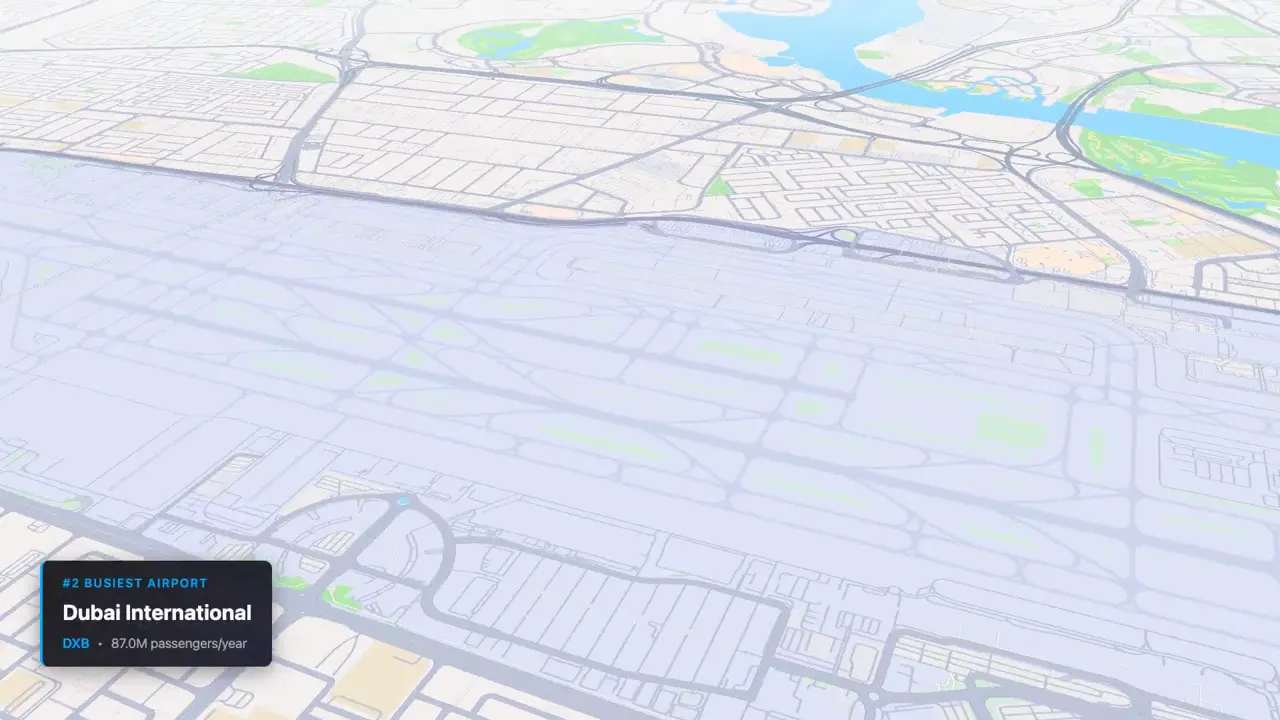 Frame from The 10 biggest airports as a 3D map tour