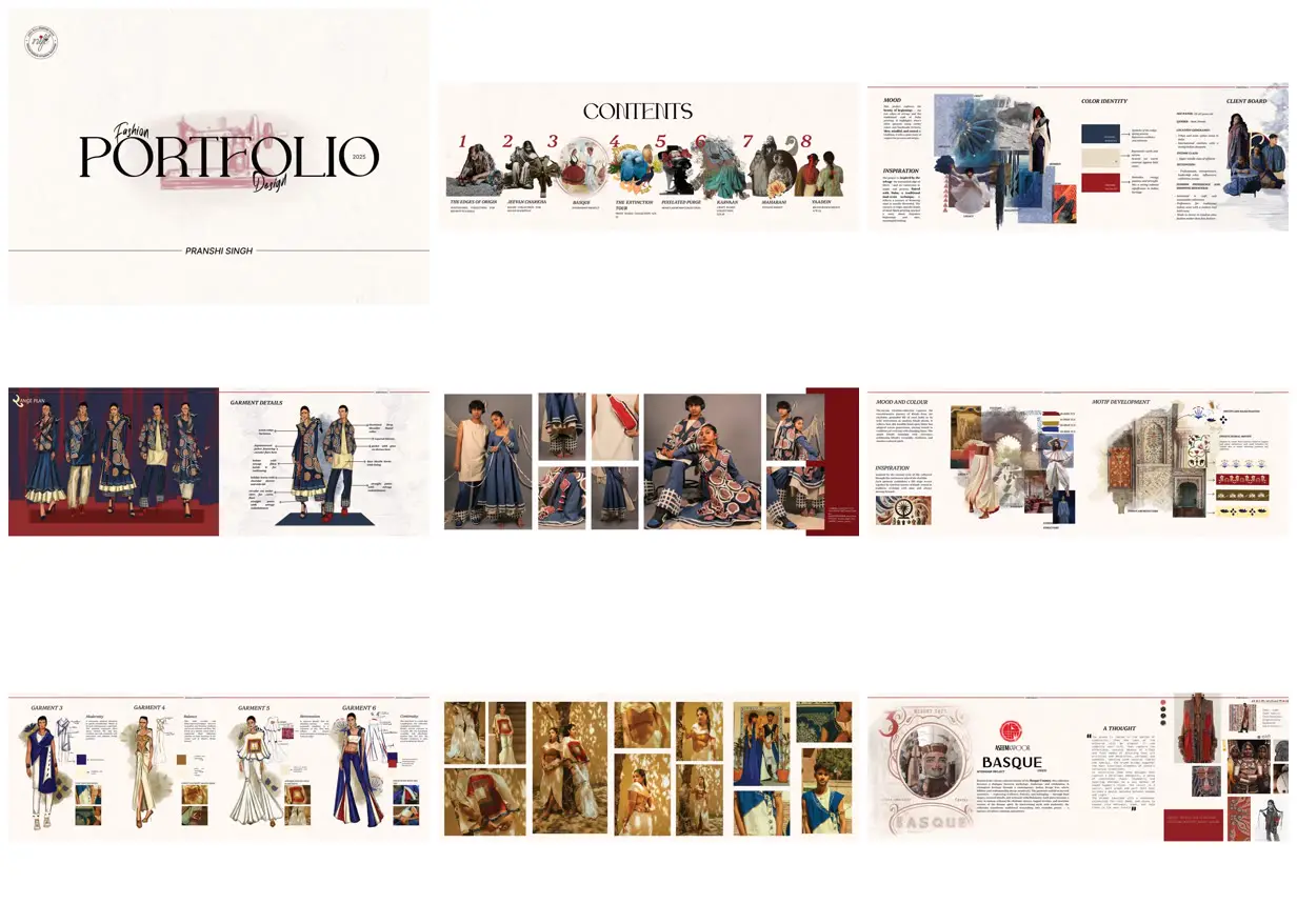 Nine frames from across Cream and indigo fashion portfolio