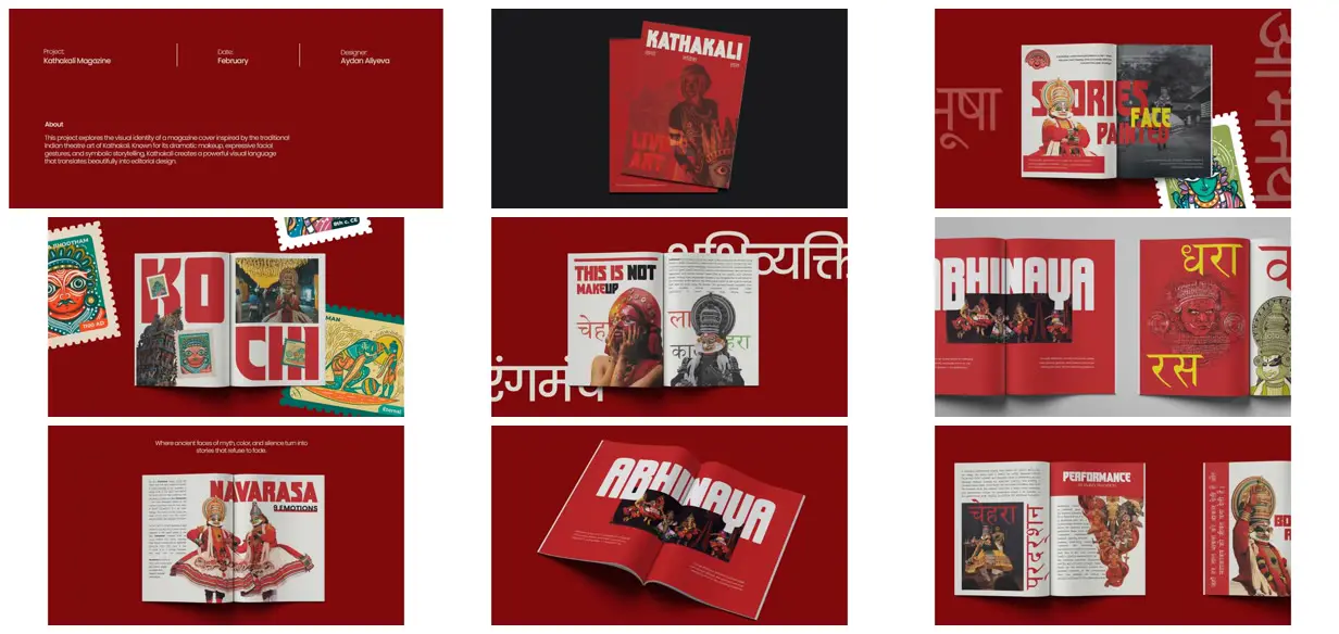 Nine frames from across Kathakali in crimson