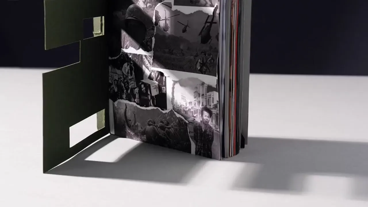 Frame from War museum zine with layered cutouts