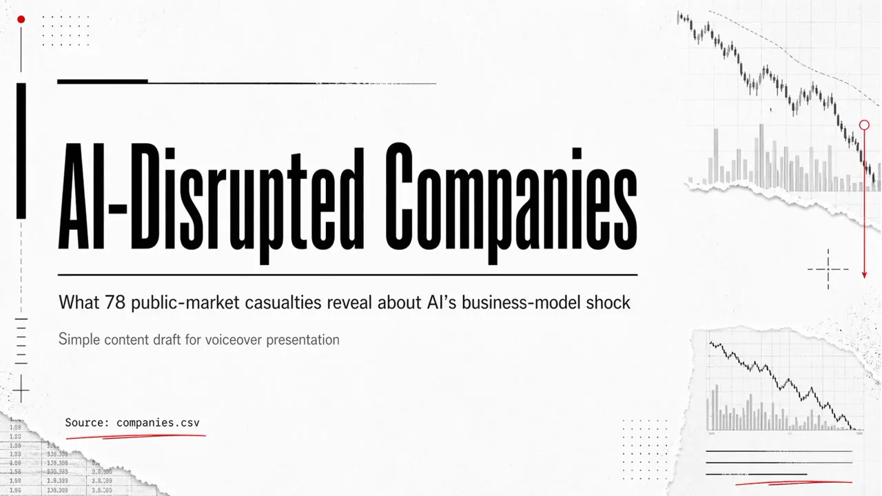 Frame from Editorial deck on companies hurt by AI