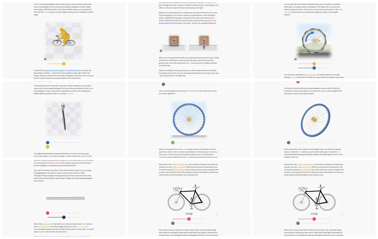 Nine frames from across Bicycle mechanics explained visually