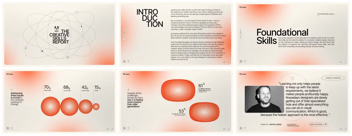 Nine frames from across Creative skills report, reimagined