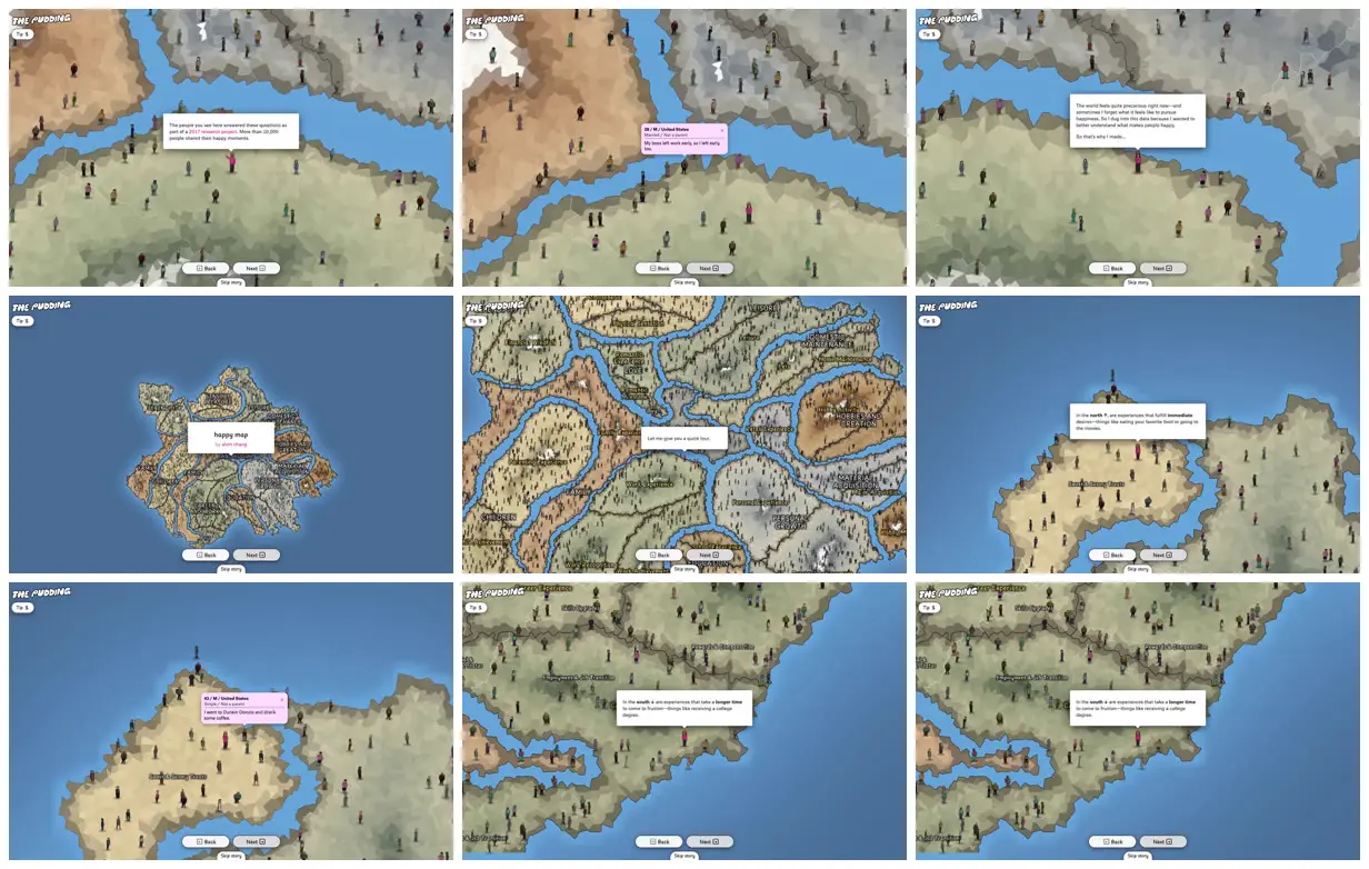 Nine frames from across Happy map