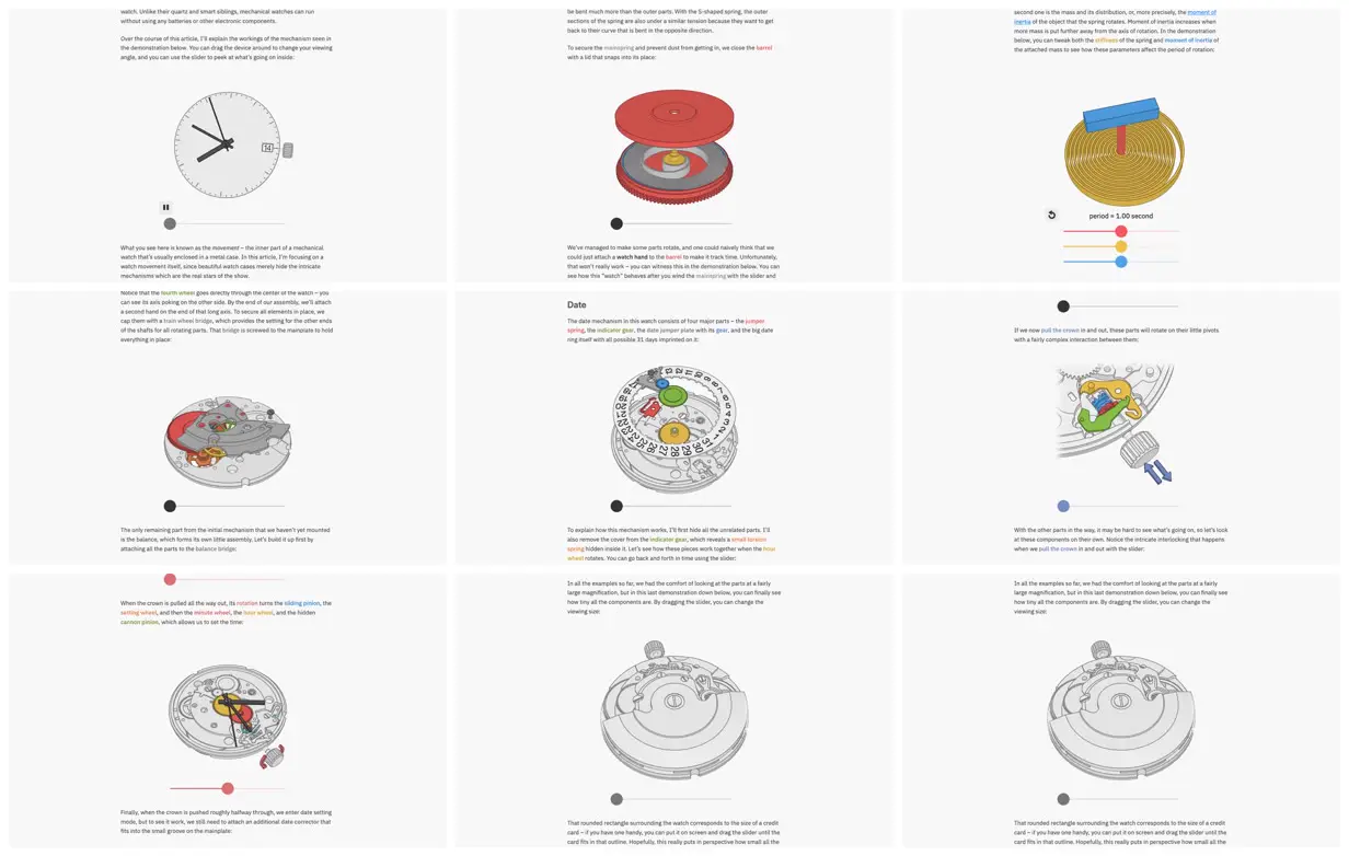 Nine frames from across Mechanical watch anatomy