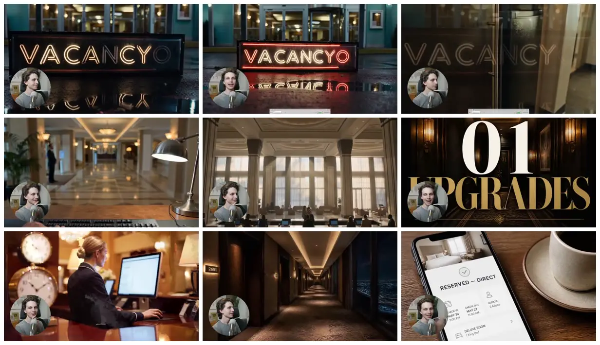 Nine frames from across Faceless explainer on hotel staff secrets