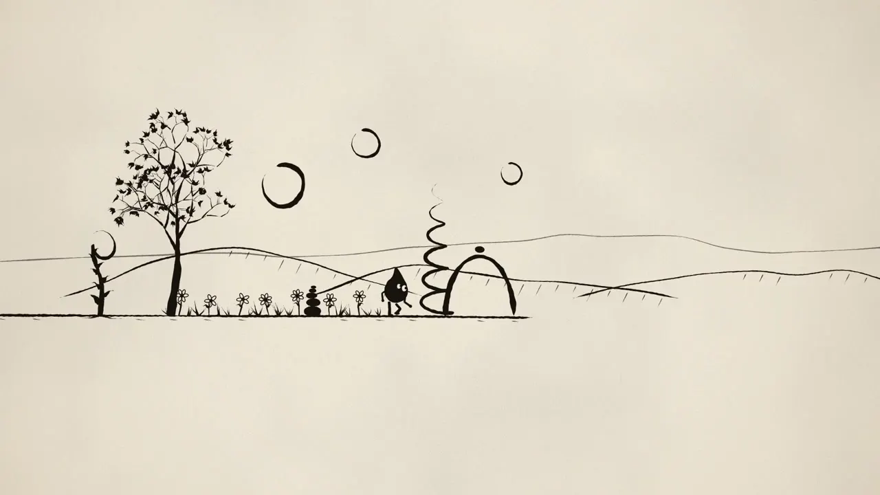 Frame from The First Spark, a black-ink short film
