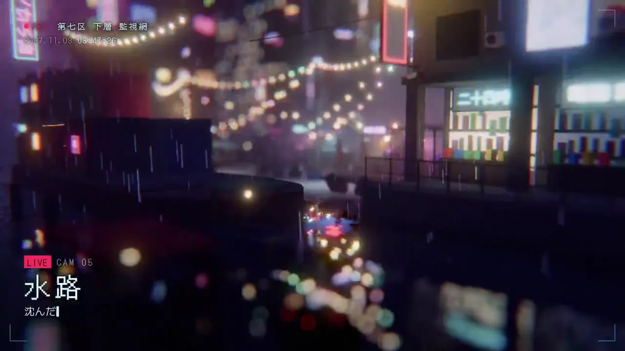 Frame from Flooded cyberpunk district as a diorama
