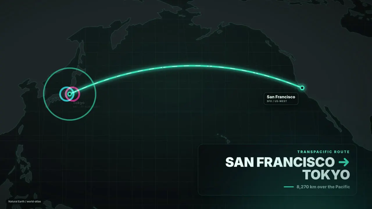 Frame from Flight arc from San Francisco to Tokyo