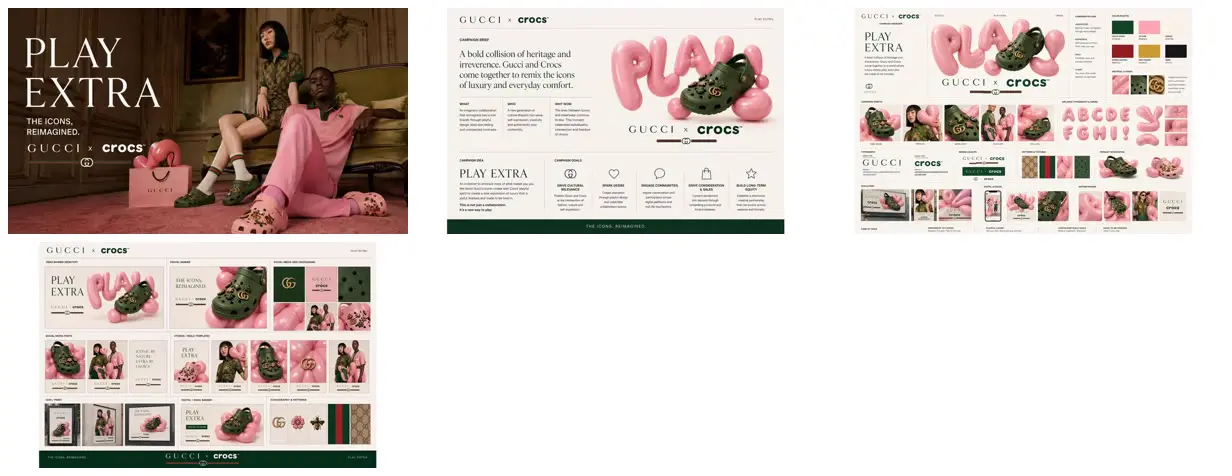 Nine frames from across Gucci x Crocs campaign system