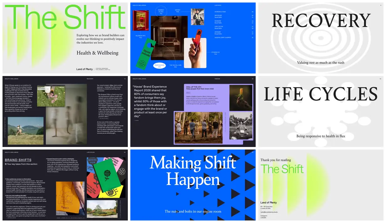 Nine frames from across Health and wellbeing trend report