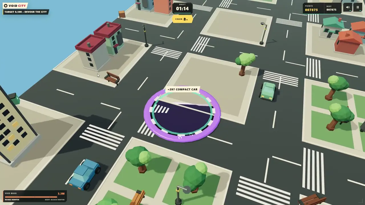 Frame from Hole that swallows a low-poly city