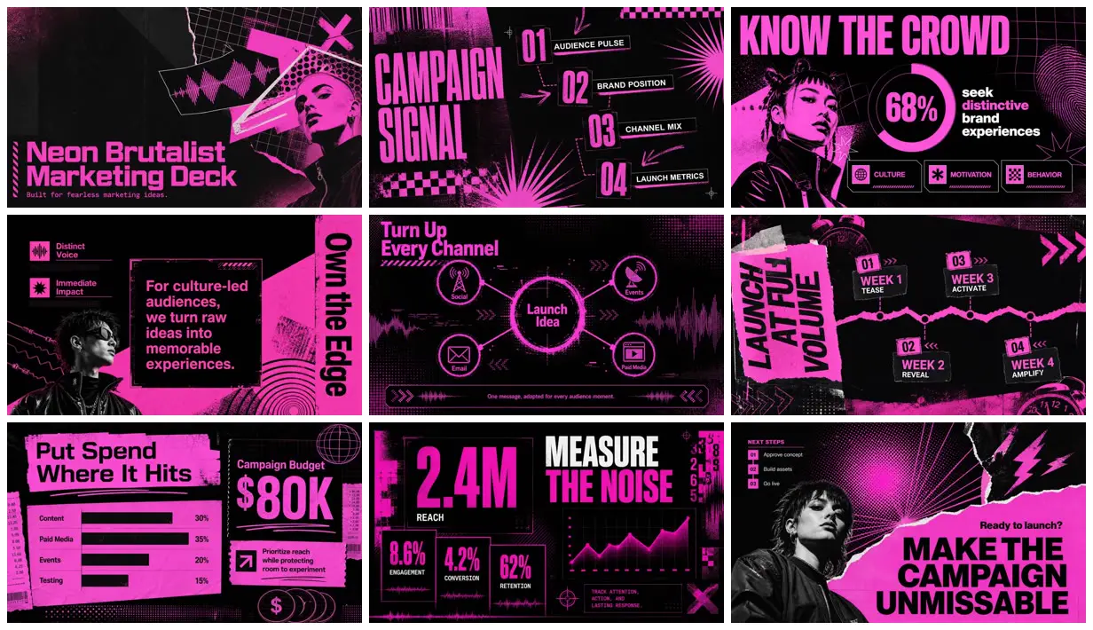 Nine frames from across Pink-and-black campaign collage