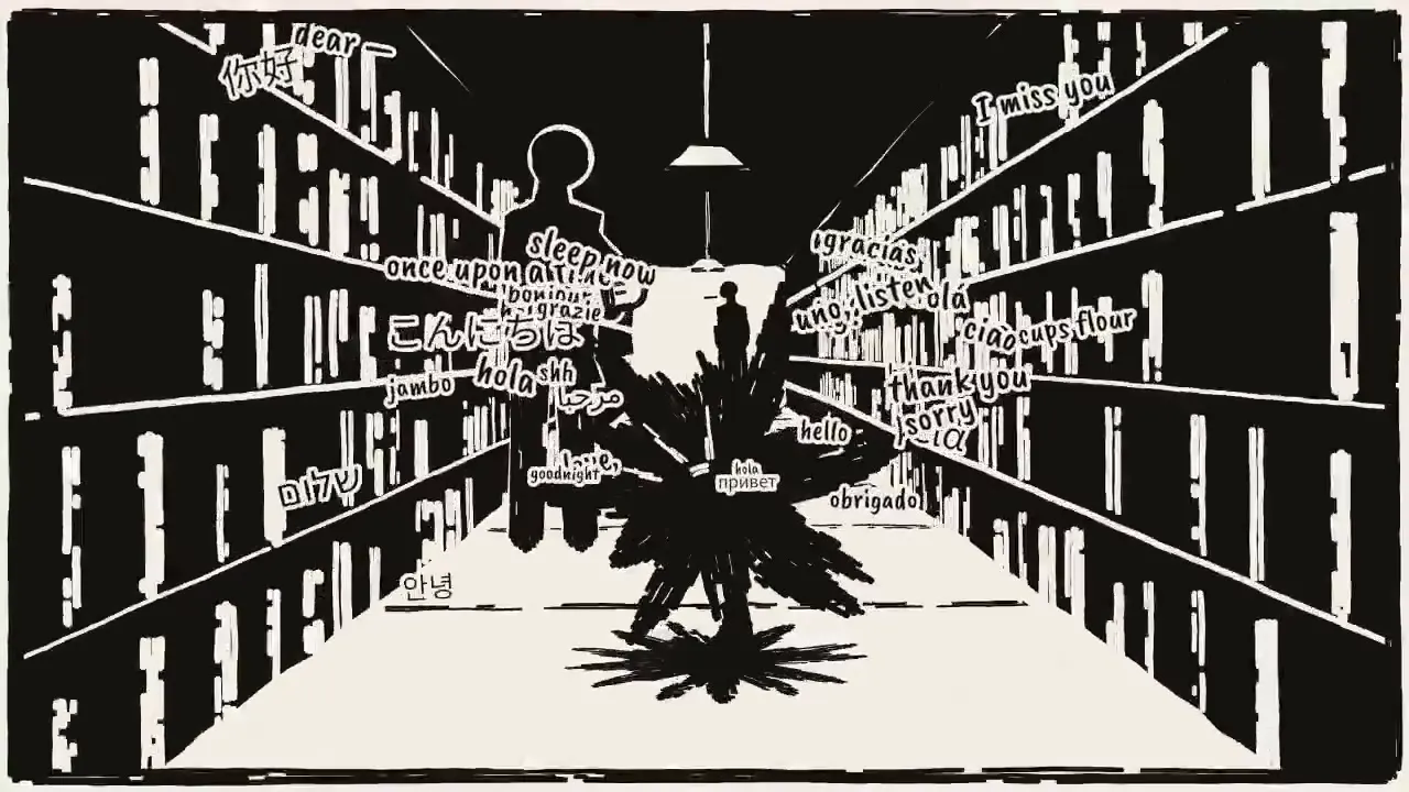 Frame from I Will Never Be a Human, Claude's ink film