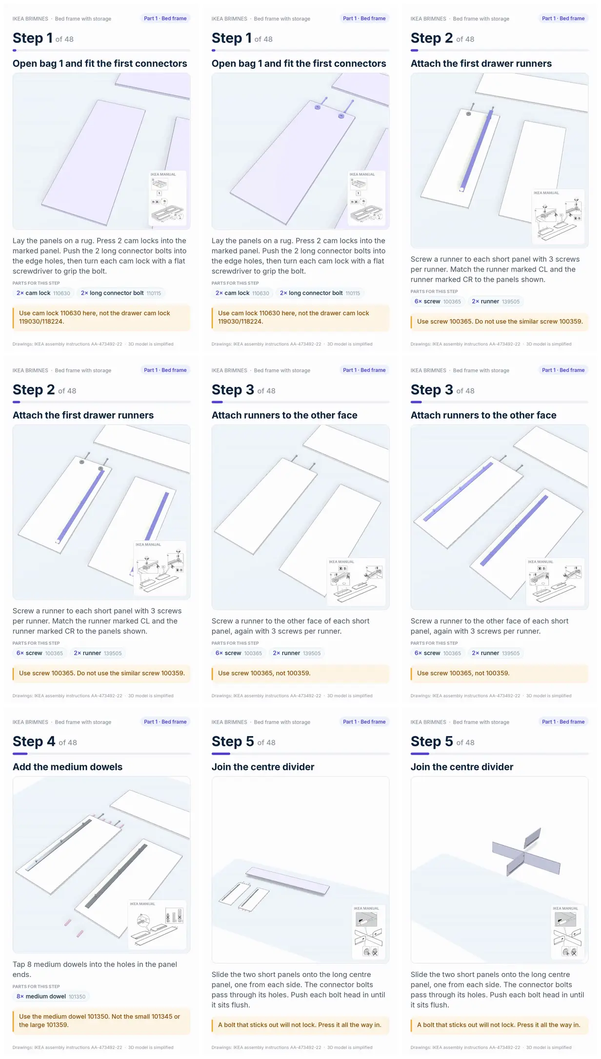 Nine frames from across IKEA manual as a narrated 3D how-to video