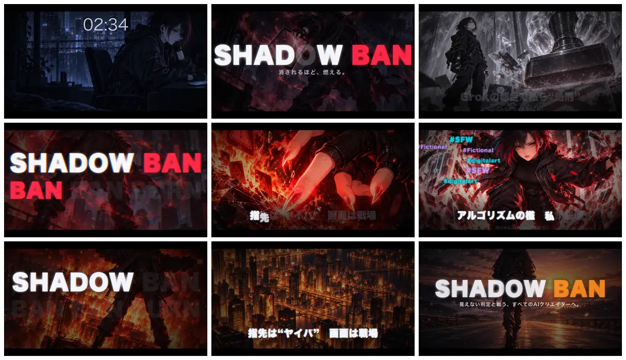 Nine frames from across Anime lyric music video made from an mp3
