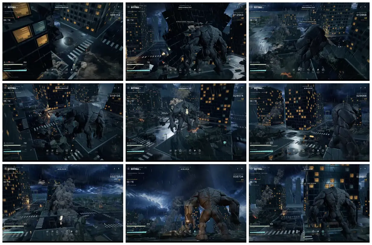 Nine frames from across Kaiju battle in a storm-hit city