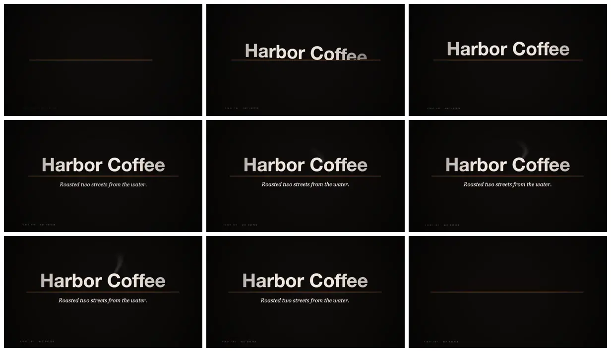 Nine frames from across Animated title card for a coffee shop