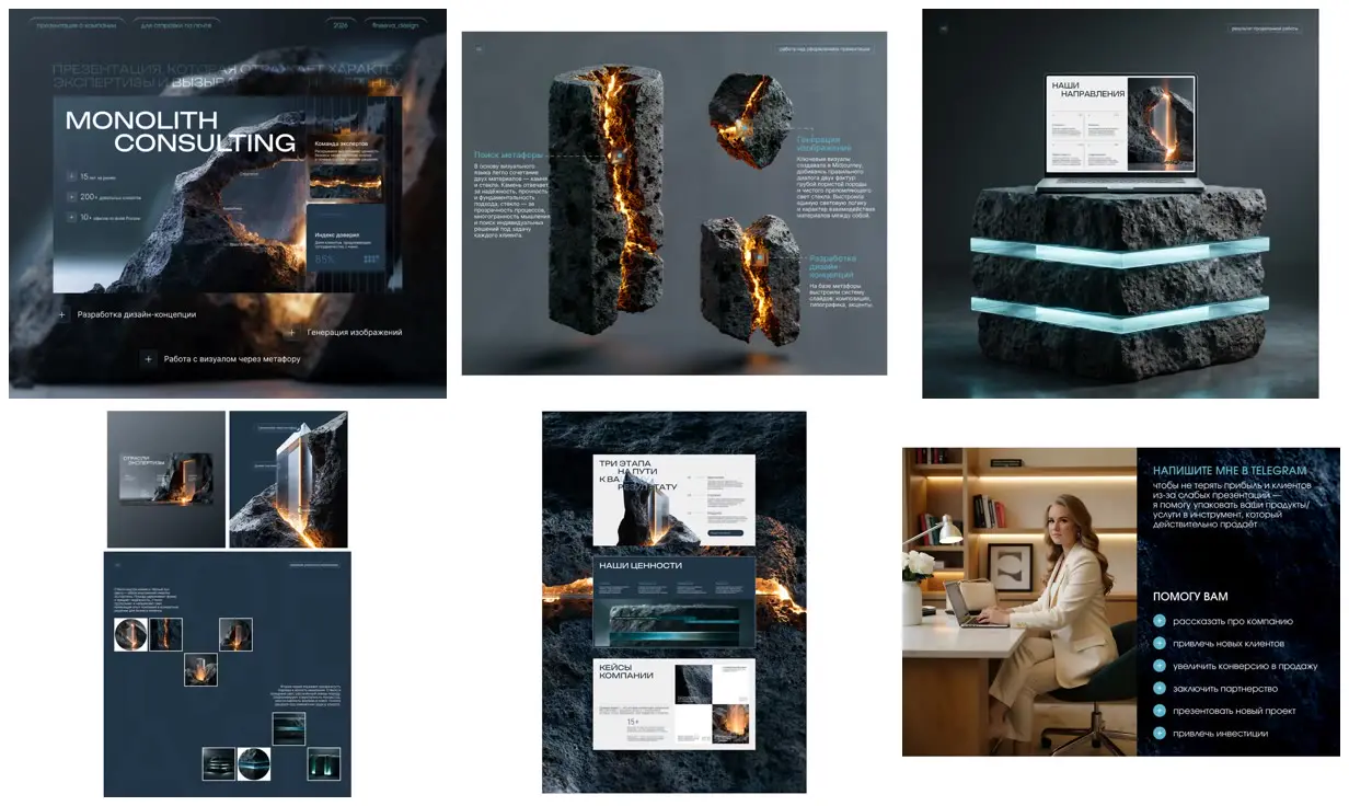 Nine frames from across Stone and glass consulting deck