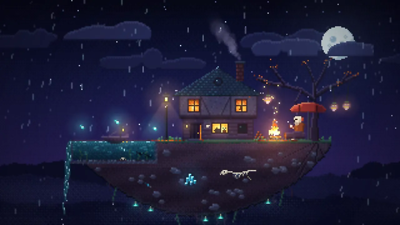 Frame from Looping pixel-art Halloween diorama