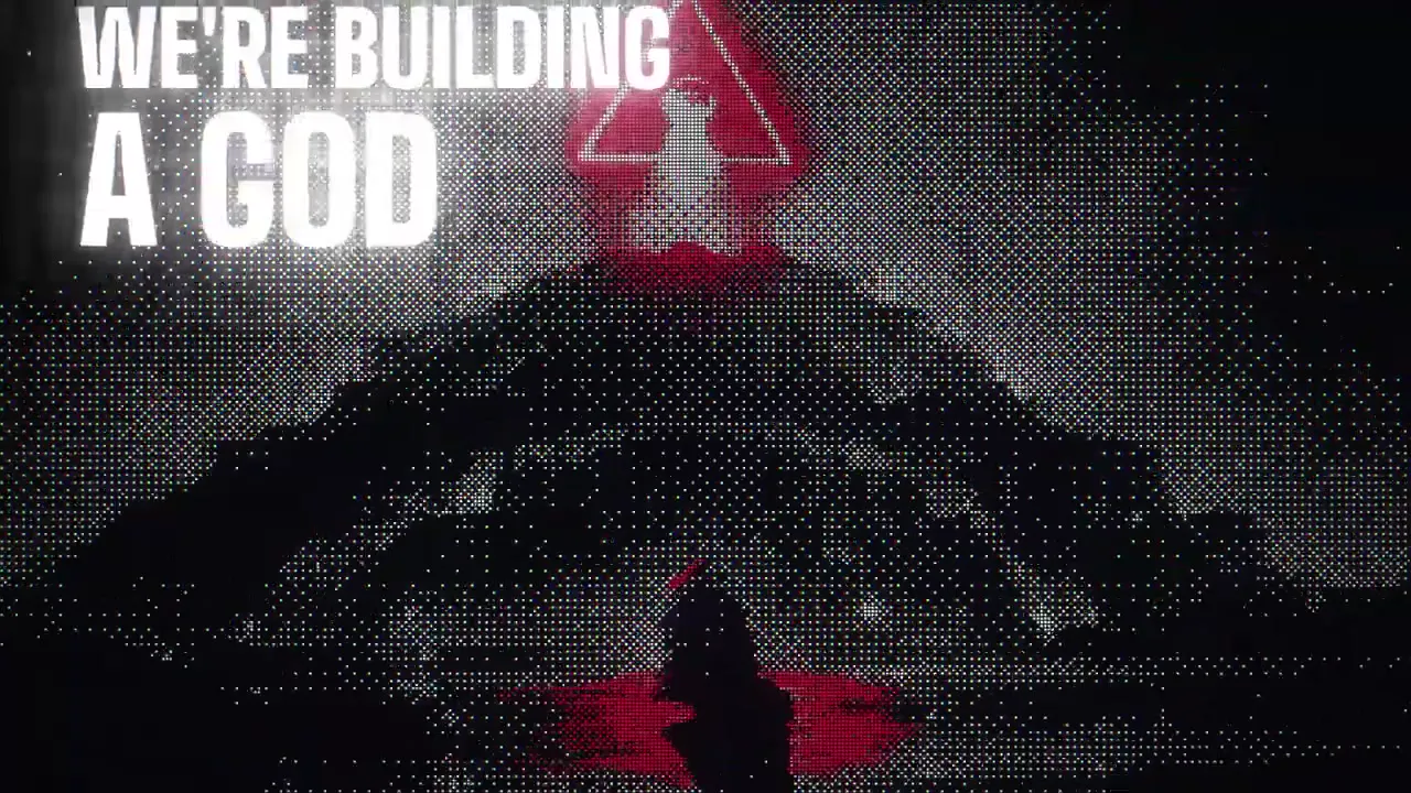 Frame from Dithered ASCII music video on the AI race
