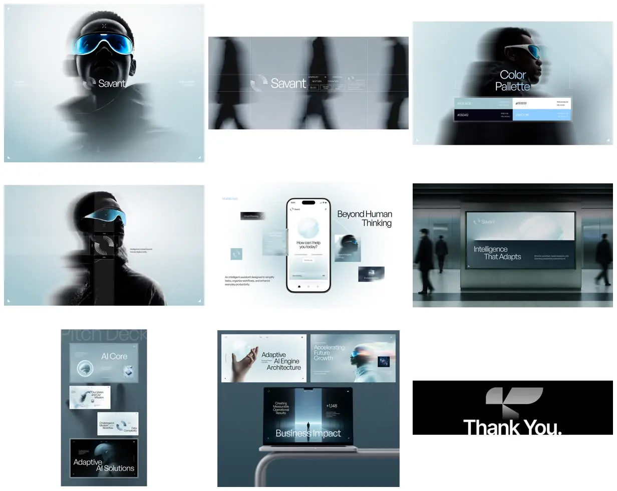 Nine frames from across Misty blue intelligence brand deck