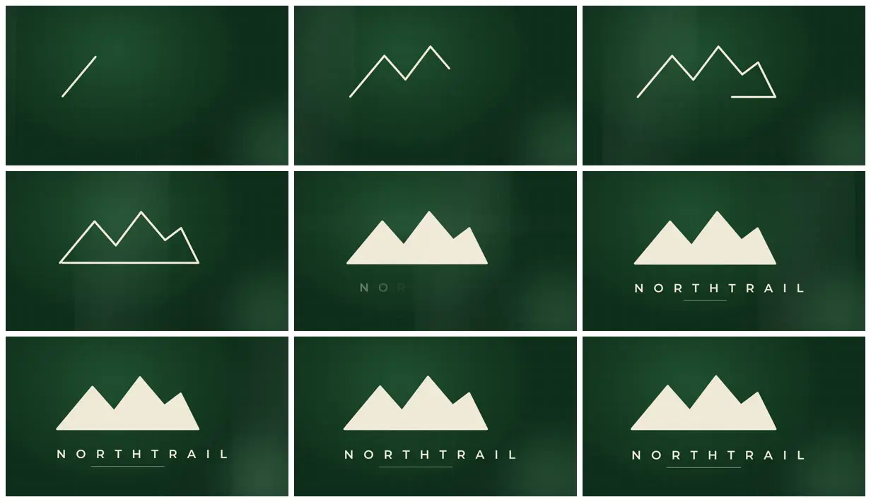 Nine frames from across Mountain logo line-draw reveal
